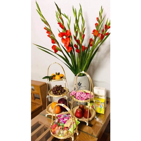Kệ tre trang trí, các loại, 1 tầng, 2 tầng, 3 tầng, để hoa quả, bày ban thờ ông địa, làm oản nghệ thuật, tết