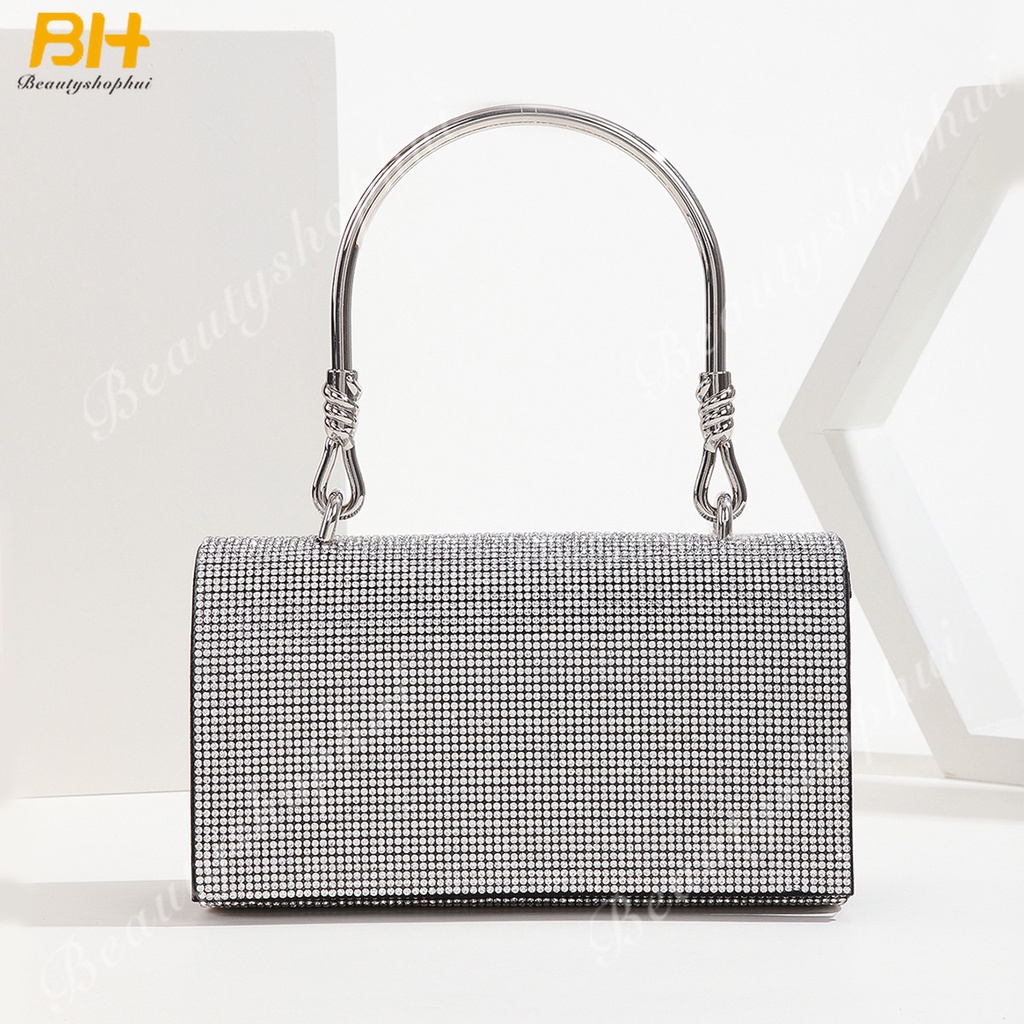 Ví Cầm Tay Dự Tiệc Đính Đá Kim Cương Giả Kiểu Mới Cho Nữ