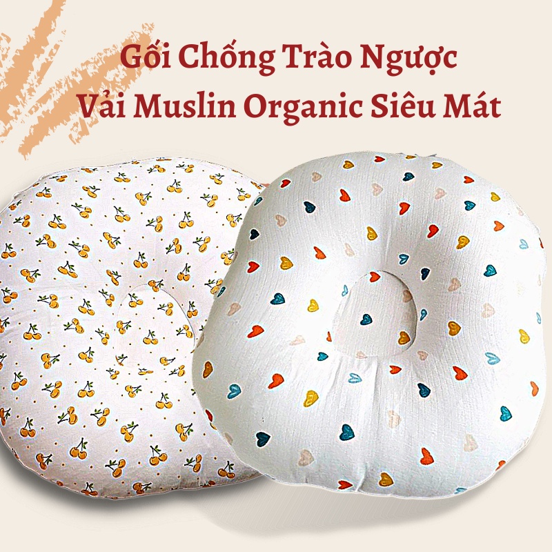 Gối Chống Trào Ngược Cho Bé Vải Muslin Organic Mềm Mát Hỗ Trợ Tiêu Hóa Giúp Bé Tập Ngồi