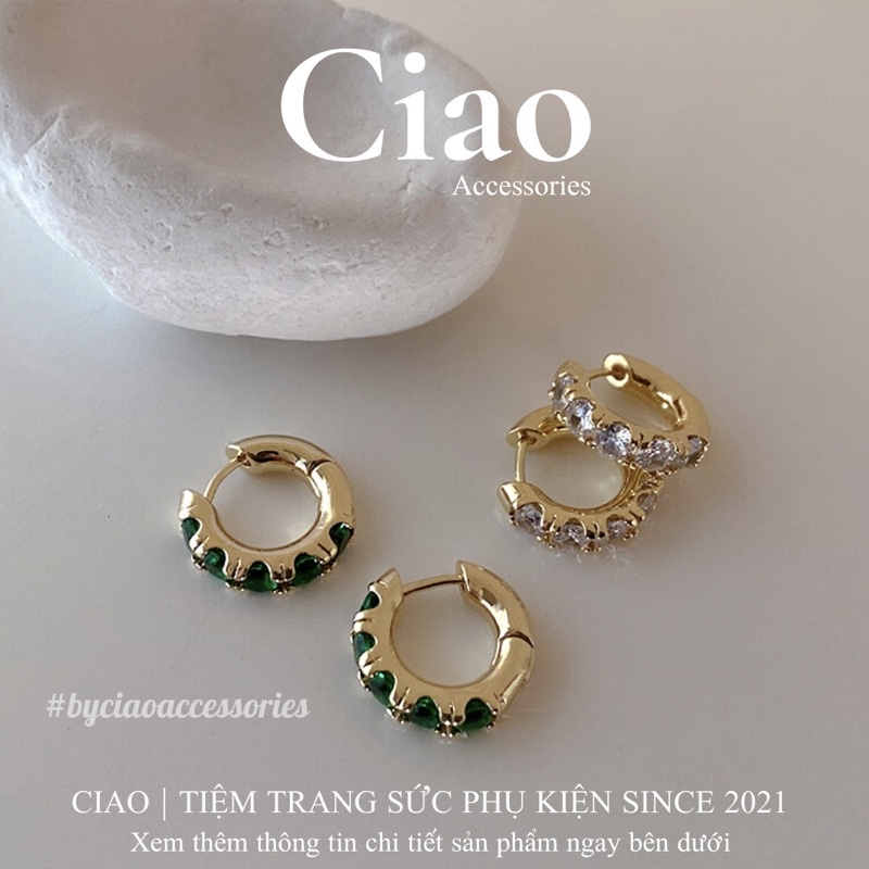 [TRENDY] Khuyên tai/ Bông tai mạ bạc S925 thiết kế đính đá sang trọng Christabel Ciao