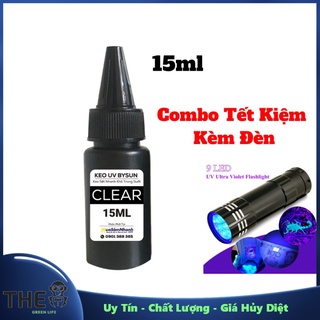 [HCM] Combo Keo UV Kèm Đèn Uv Bysun Clear Trong Suốt Dán Kính, Dán Thép, Dán Mica BB010 15ml .Uy Tín - Chất Lượng - Giá
