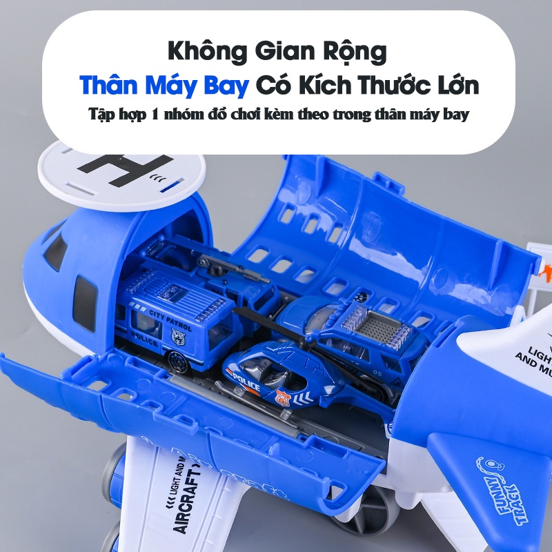 Mô Hình Máy Bay Biến Hình Kèm Nhiều Ô Tô Cảnh Sát, Cứu Hoả Siêu Đẹp Kích Cỡ Lớn Cho Trẻ Em.