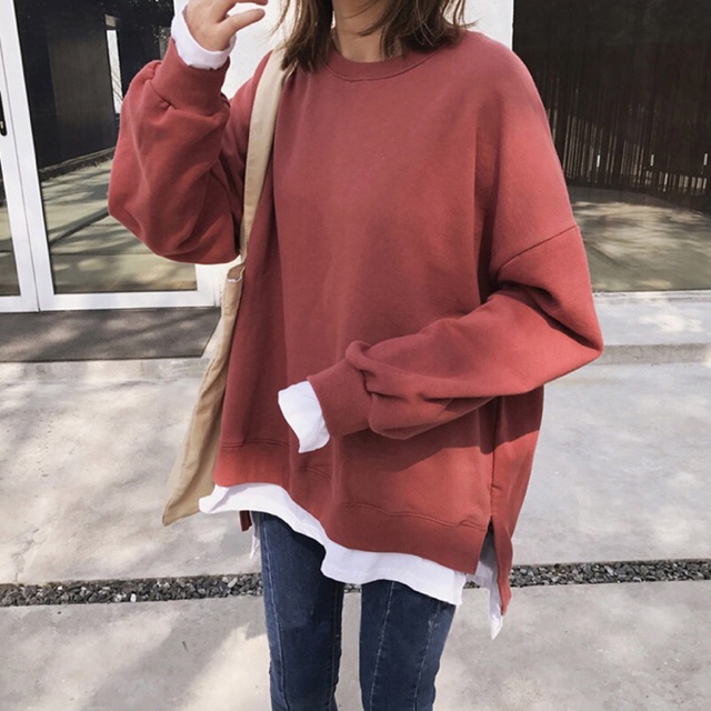 (ORDER-sẵn vàng M, đỏ 2XL) Áo nỉ sweater 2 lớp phong cách ulzzang | WebRaoVat - webraovat.net.vn