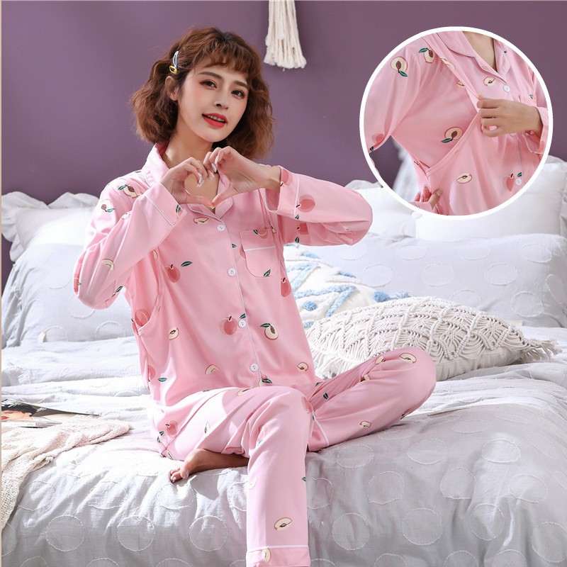 Đồ bộ bầu pijama bà bầu và sau sinh cho con bú ti dài tay thu đông mặc nhà có bigsize 80kg