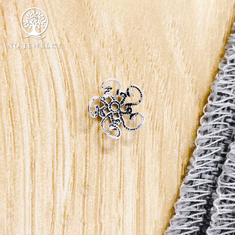 Combo 5 charm bạc chụp hạt, bọc hạt xỏ hình hoa tua rua 12mm - NQ Jewelry