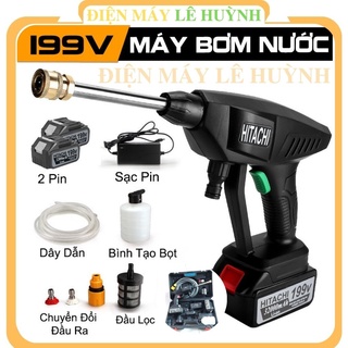 Máy rửa xe áp lực cao bình phun bọt tuyết rửa xe máy cao áp cầm tay total mini Pin Hitachi 199V mini gia đình giá rẻ
