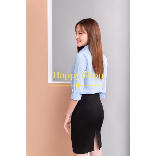 Áo sơ mi nữ xanh nhạt cổ đức chất mát mềm mịn mặc mát