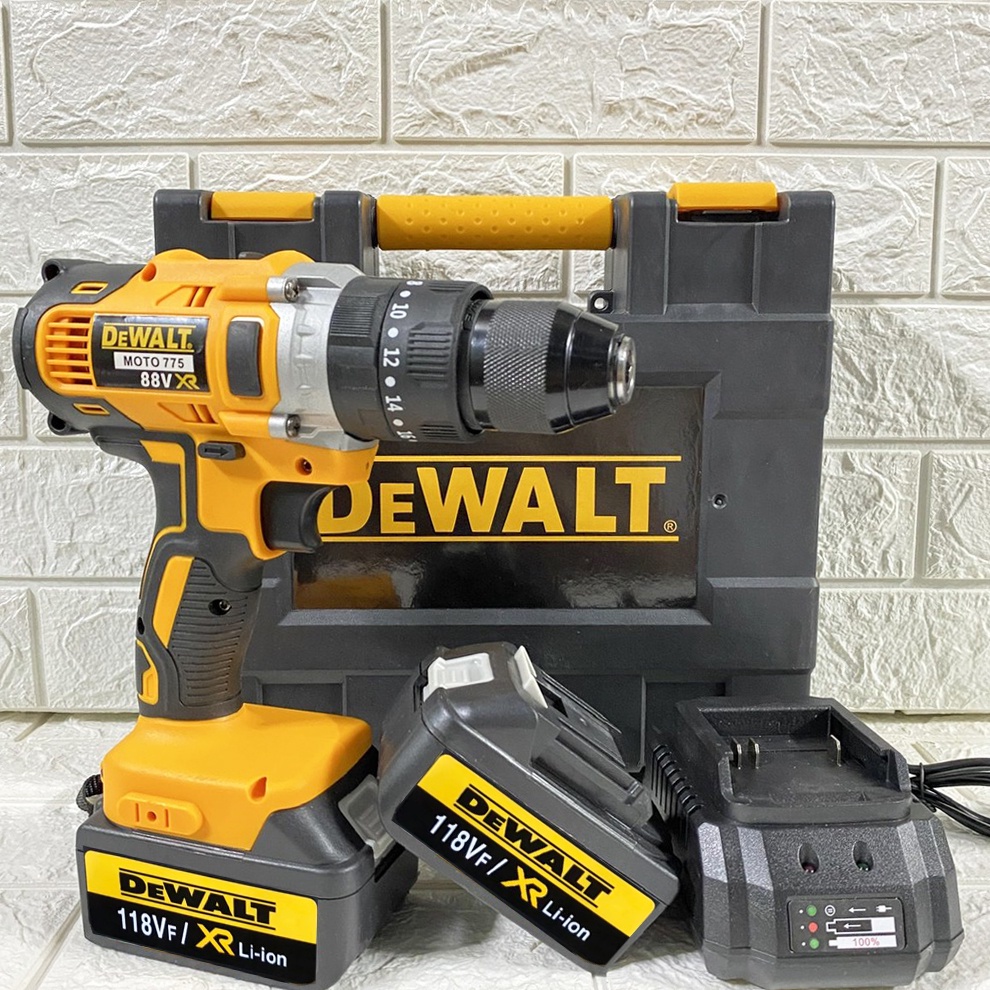 KHOAN KHÔNG DÂY Dewalt 118v -  Tặng kèm 29 phụ kiện -  2 Pin - Khoan bê tông, gỗ, sắt, bắt vít,.. - Đảo chiều