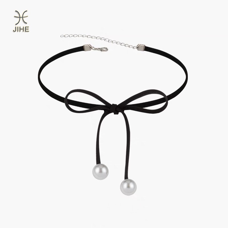 【JIHE】Choker Vòng Cổ Hình Nơ Đính Ngọc Trai Thời Trang Dành Cho Nữ