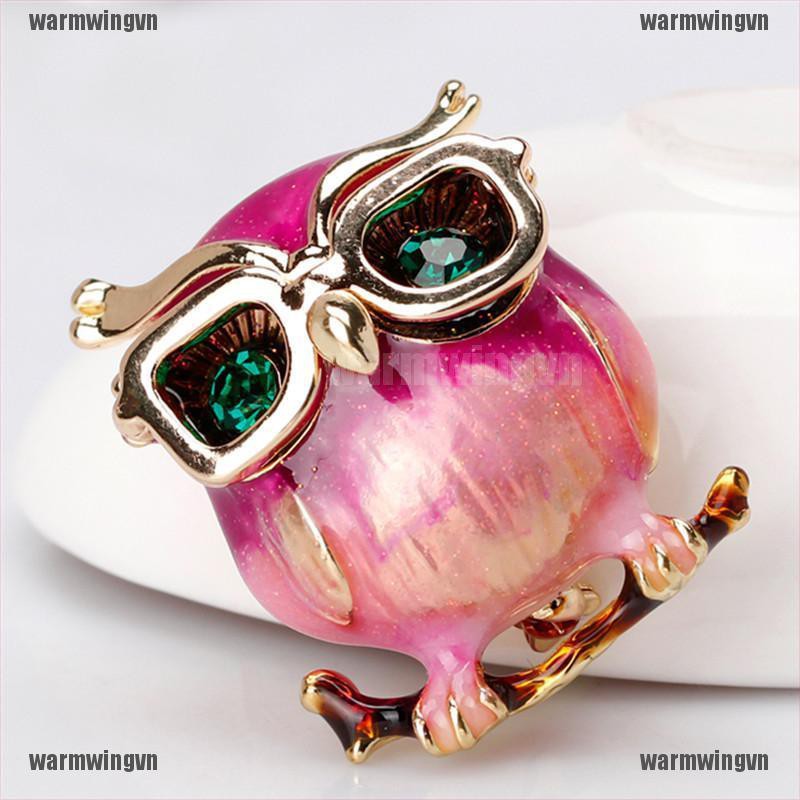 Enamel Owl Glasses Brooch Pin Animal Crystal Wedding Party Brooch Pin Gift ingvn