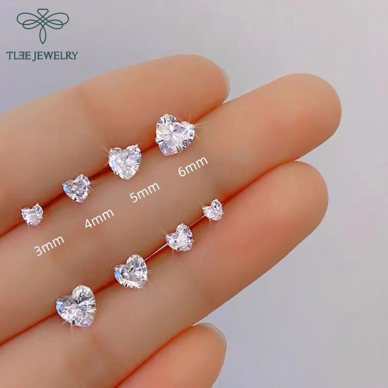 Khuyên tai bạc nữ TLEE nụ đá tim xinh xắn TleeJewelry B0243