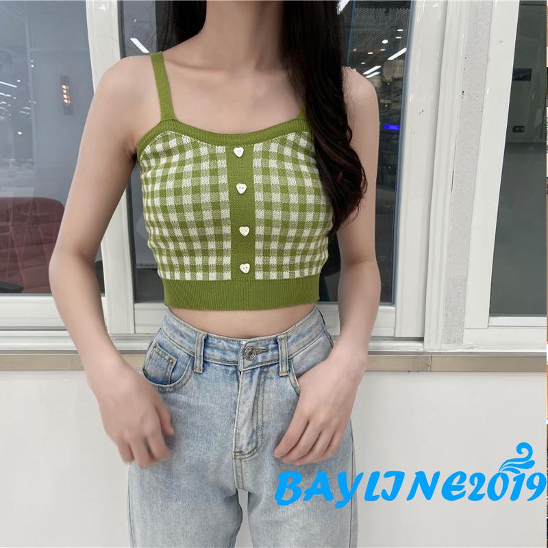 Áo Lửng Hai Dây Họa Tiết Ca Rô Quyến Rũ Dành Cho Nữ