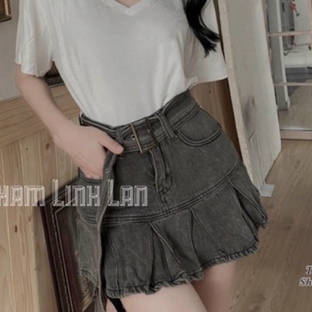 Quần váy bò xếp ly kèm đai khuy QCCC