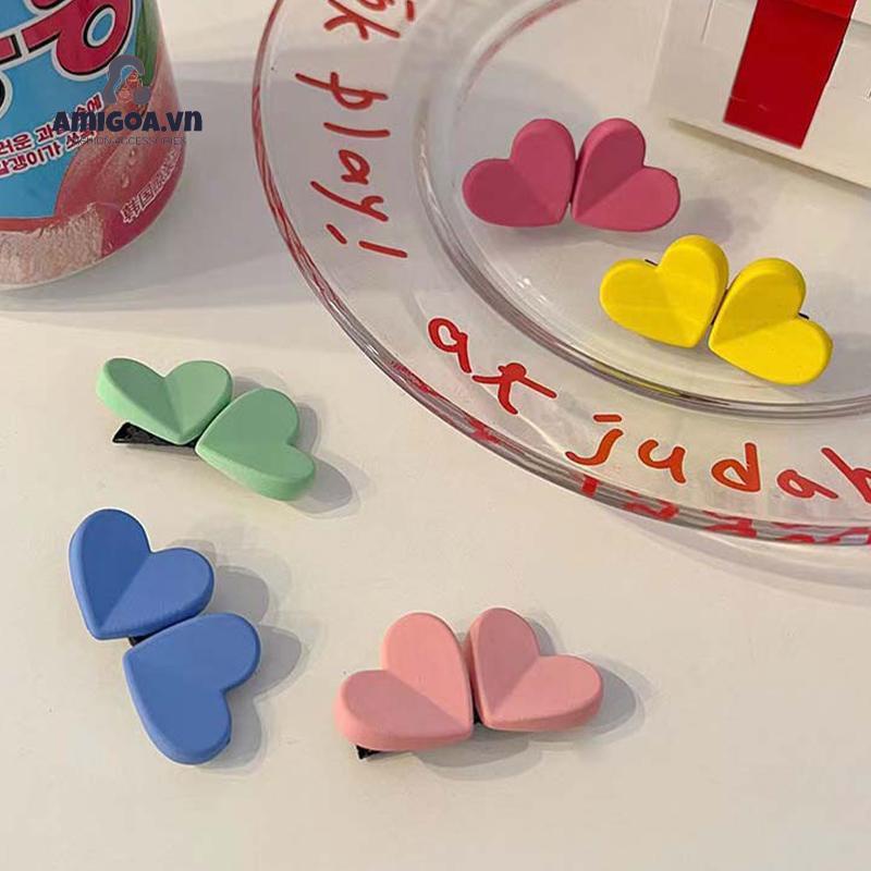 ✨✨Kẹp tóc hình trái tim đôi nhiều màu sắc phong cách Hàn Quốc dễ thương cho nữ