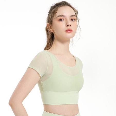 Áo bra thể thao HOPPE FUMENG WX197 ngắn tay phối lưới thời trang cao cấp cho nữ