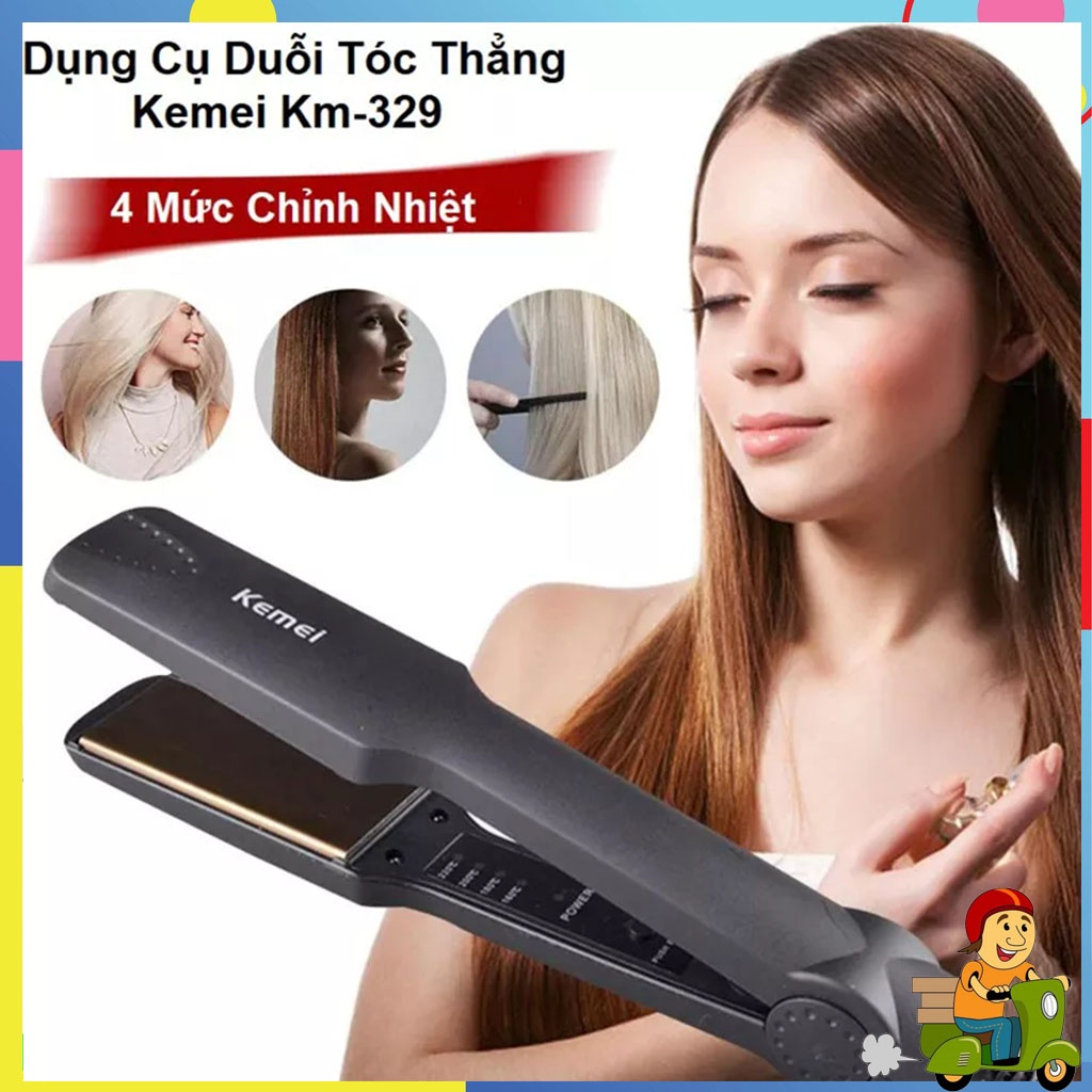 Máy Là Duỗi Thẳng Tóc 4 Mức Nhiệt Kemei 329 - Dụng Cụ Tạo Kiểu, Là Thẳng Tóc, Nóng Nhanh, Làm Đẹp Tạo Kiểu Tóc Tại Nhà