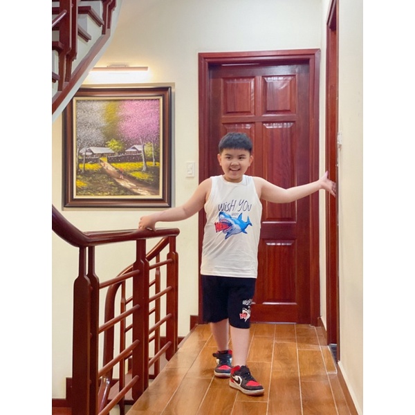 Bộ bé trai sát nách Place hè 100% cotton vải xuất dư size 20-58kg ( Từ 3 bộ giá sỉ 100K/bộ )