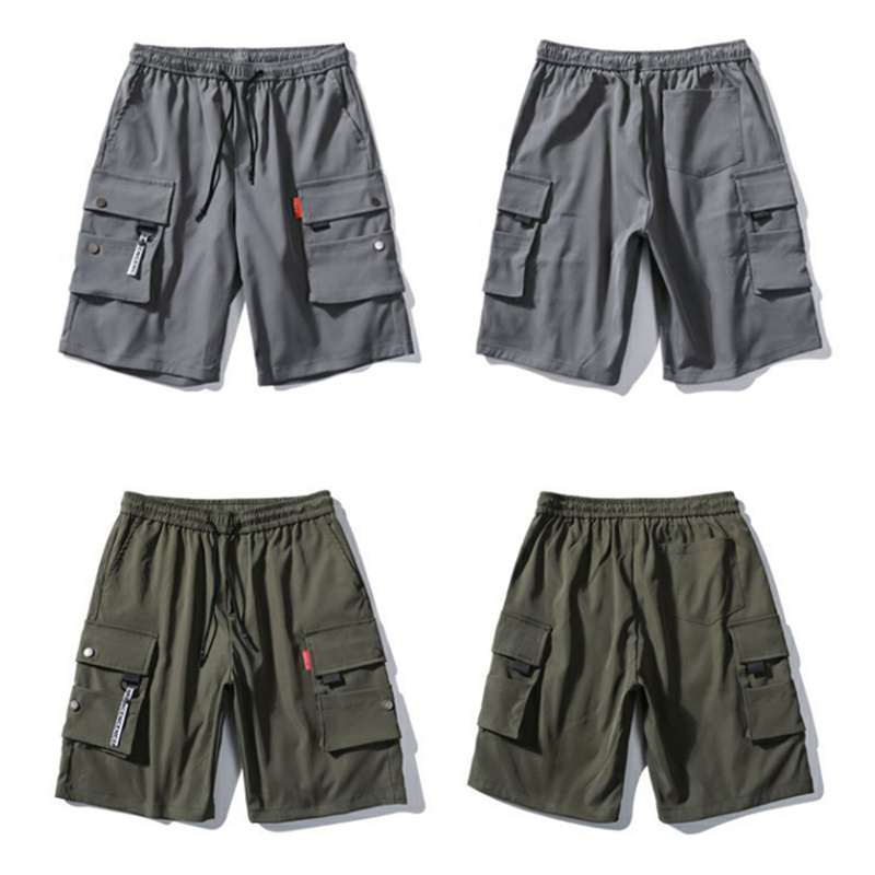 [rogoldVN]Mens Shorts Bermuda Cargo Multi-Pocket Pants Elastic Waist Knee Length Short