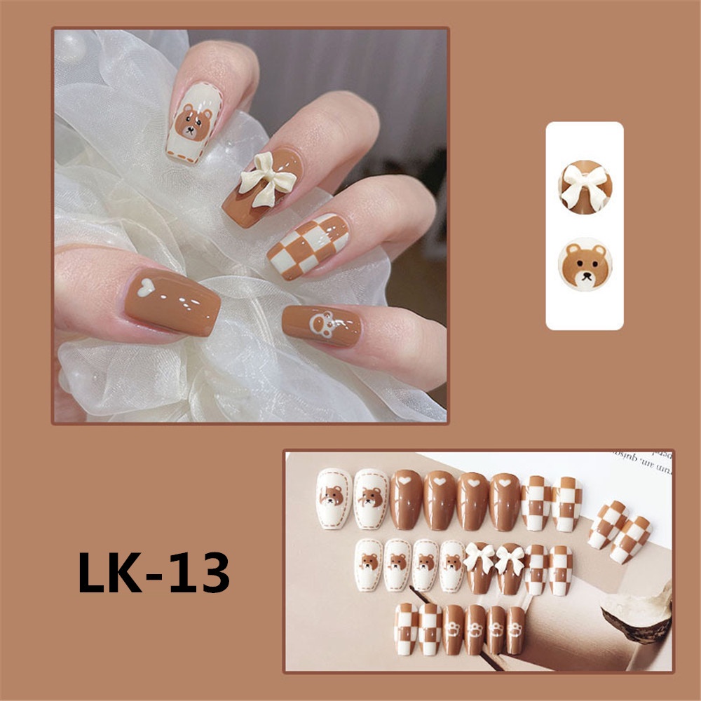 Set 24 Móng Tay Giả Đính Nơ Dễ Thương Cho Nữ