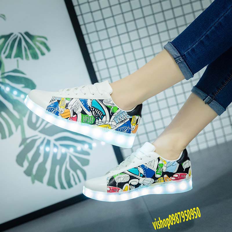 Giày Phát Sáng Họa Tiết graffiti gradient cực đẹp Phát Sáng 7 Màu 11 chế độ cực đẹp