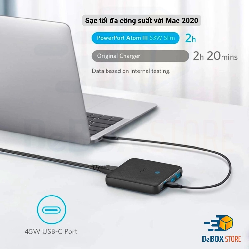 Trạm sạc để bàn ANKER PowerPort Atom III Slim 65W 4 Cổng PIQ3.0 PPS A2046 cho ĐT/Tablet/Laptop BH12