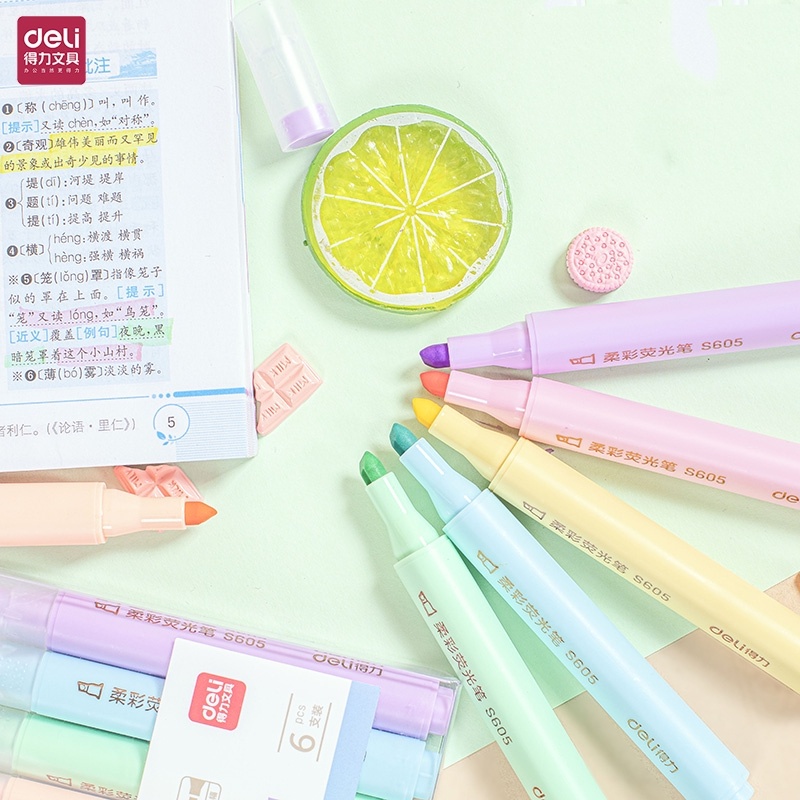 Bút dạ quang đánh dấu 6 màu phong cách Hàn Quốc độc đáo