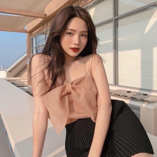 Áo 2 dây nơ to tơ organza
