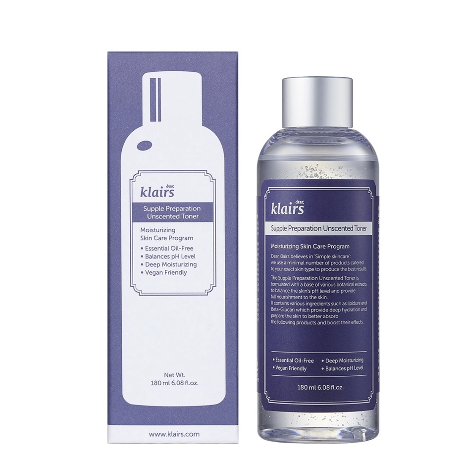 Nước hoa hồng Dear Klairs Supple Preparation Unscented Toner 180ml