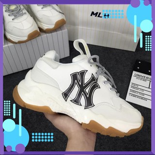 Giày sneaker mlb NY đen, Giày thể thao nam nữ NY đế nâu da bò tăng chiều cao 4cm full size nam nữ (36-43)