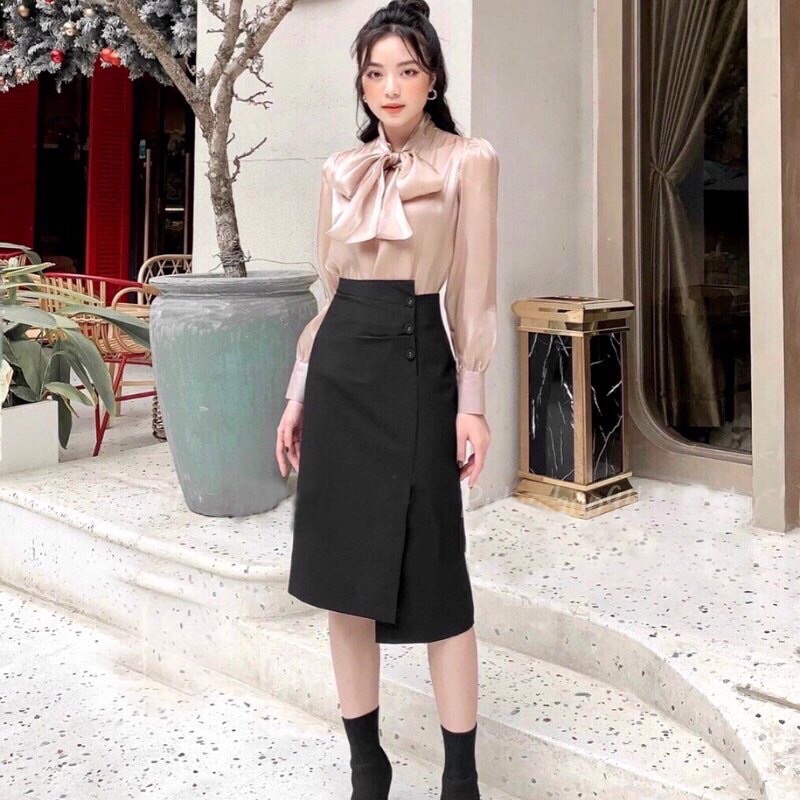 Chân váy dài qua gối xẻ tà công sở, Chân váy dài dập ly lưng cao dáng bút chì – (CV02) | BigBuy360 - bigbuy360.vn