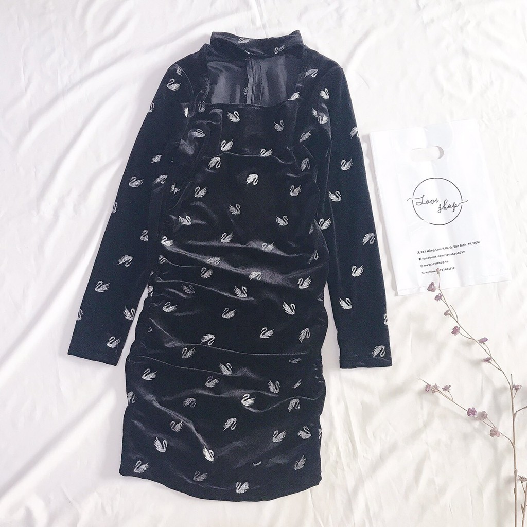 Váy/Đầm nhung họa tiết Lovi