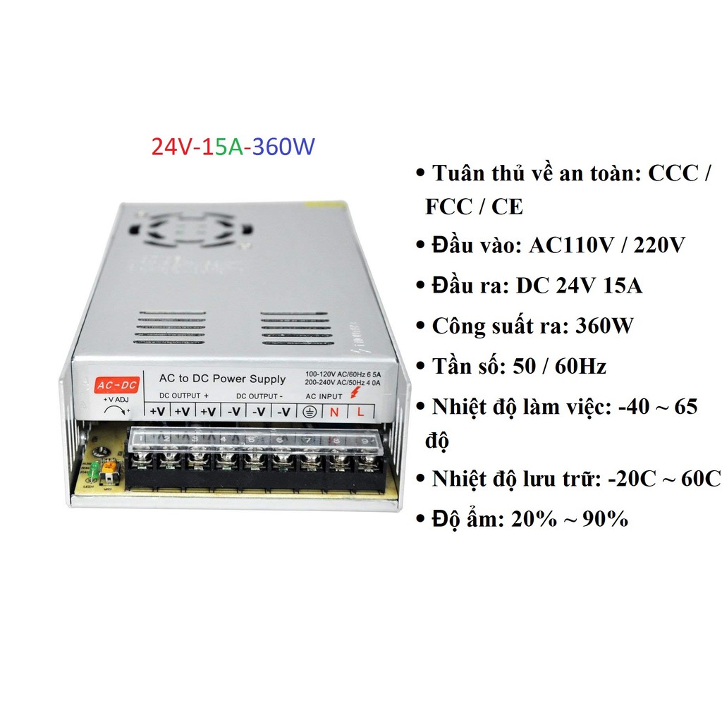 NGUỒN TỔ ONG 24V - 5A/10A/15A/20A - 120W/240W/360W/480W (NÊN MUA),LOẠI TỐT CÓ QUẠT,GIÁ RẺ,BẢO HÀNH 12 THÁNG.