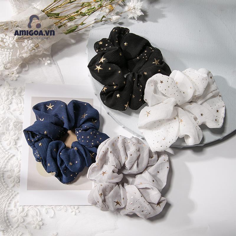 Dây Cột Tóc Cỡ Lớn Họa Tiết Ngôi Sao Phong Cách retro