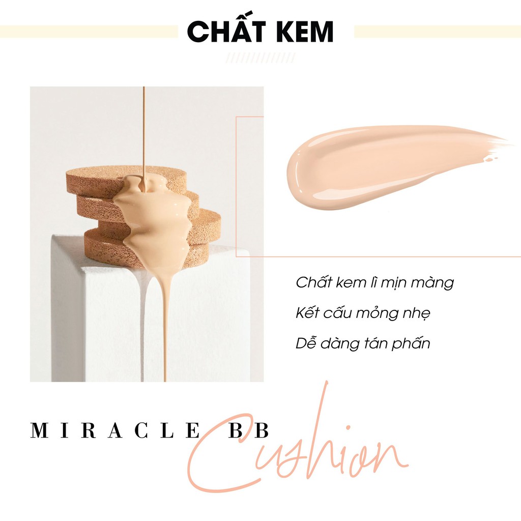 Cushion che khuyết điểm Truesky Version 2 mỏng mịn, che phủ tốt, lâu trôi, tông sáng 15g Miracle BB Cushion SPF 30/PA+++