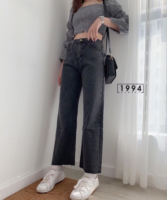 [Có size đại] Quần jean ống rộng màu đen muối tiêu xịn sò (053), kèm hình thật