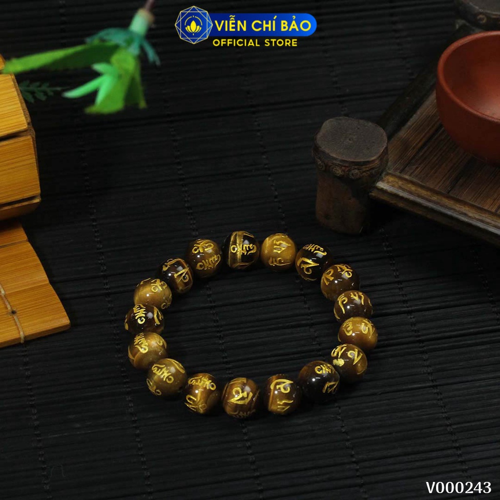 Vòng tay phong thủy đá vàng khắc Kinh Phật chữ vàng 12MM thời trang phụ kiện trang sức Viễn Chí Bảo V000243