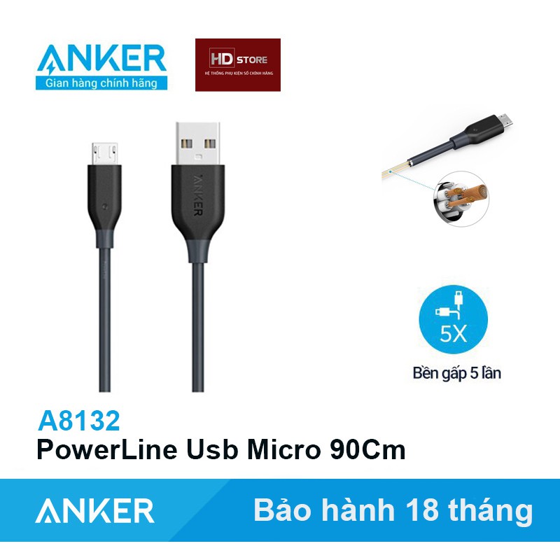 Cáp ANKER PowerLine Usb A to Micro Dài 90cm - Mã A8132