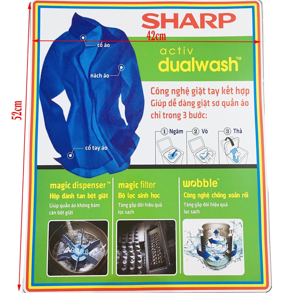 Miếng dán máy giặt Sharp [ĐẸP, SẮC NÉT] tem dán máy giặt Sharp