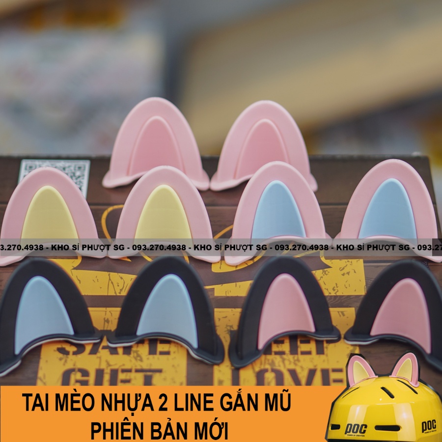 Tai mèo gắn mũ bảo hiểm cute nhiều màu chọn lựa kèm keo dán lên mũ bảo hiểm đi chơi