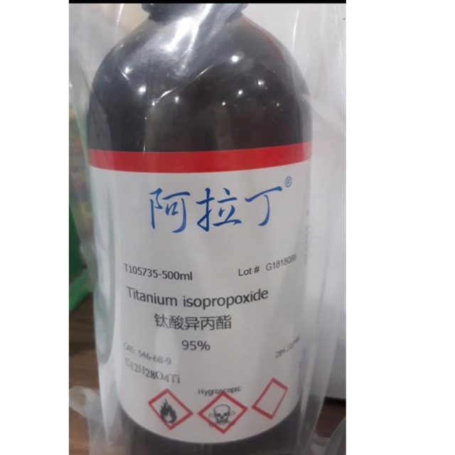 Hoá chất Titanium isopropoxide CAS 546-68-9 C12H28O4Ti aladdin T105735 lọ 500ml Titanium(IV) isopropoxide