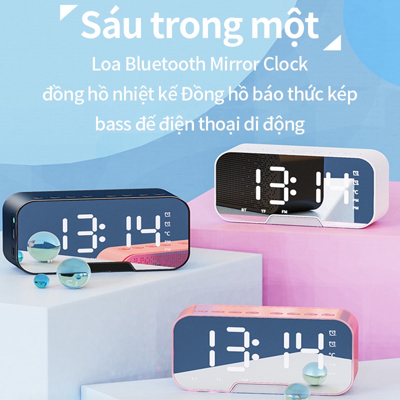 Loa bluetooth kiêm đồng hồ báo thức  G10 nghe đài FM kiêm đồng hồ báo thức màn hình soi gương  Hiển Thị Đèn Led