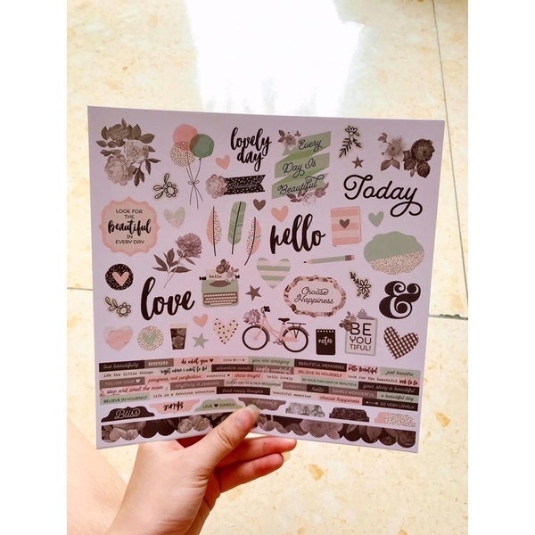 Sticker lẻ theo tờ trang trí love box , srcapbook , khung ảnh 3D handmade không dán decal- Định lượng 250gsm