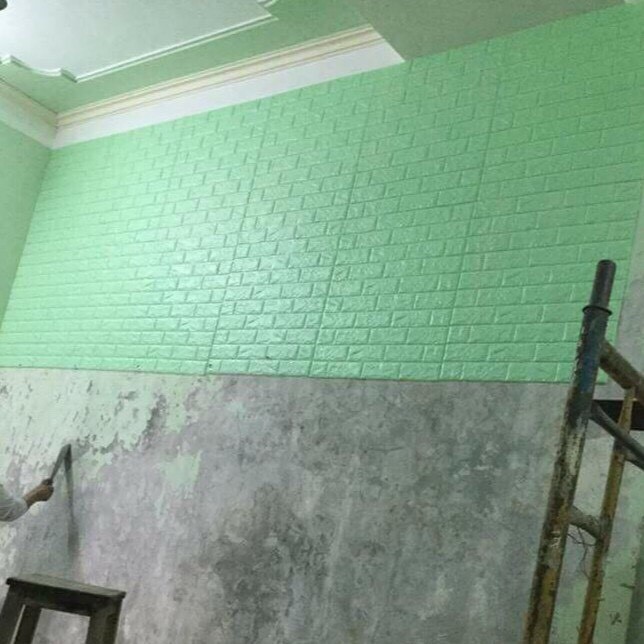 COMBO 10 TẤM - Decal Dán Tường Xốp 3D Giả Gạch (Màu Xanh Cốm)