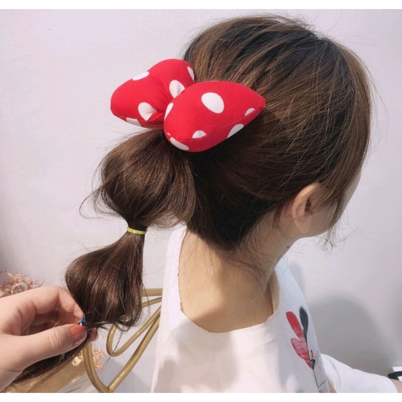 Dây buộc tóc dây cột tóc nơ đỏ chấm bi phong cách Hàn Quốc Lh0917399527
