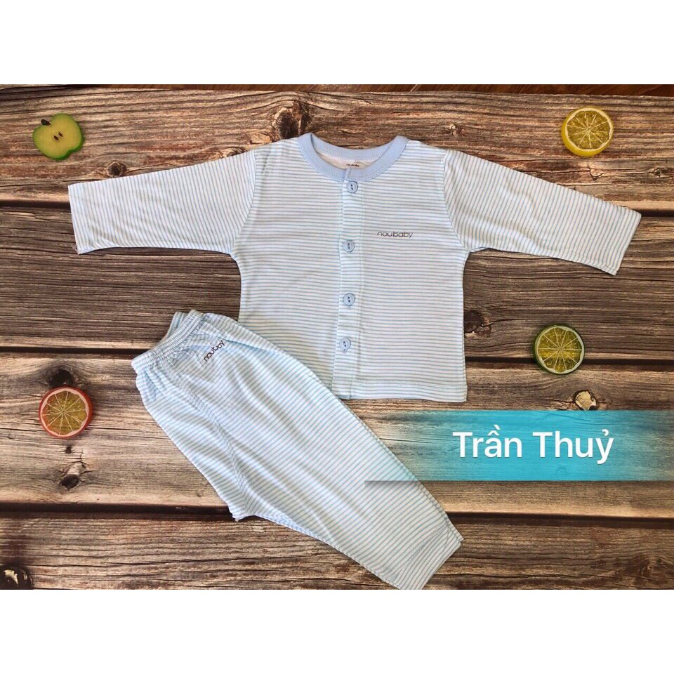 -Bộ nou baby kẻ dài tay cài khuy cho bé từ sơ sinh từ 0-24 tháng