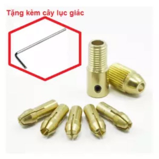 Bộ 5 đầu kẹp 0.5~3mm lắp đồ nghề phụ kiện khoan điện đa năng mini cầm tay kèm đầu lắp trục motor 2.3mm (TẶNG cây lục giá