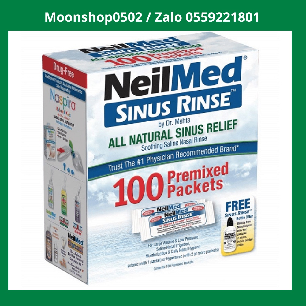Muối rửa mũi trẻ em , Bình rửa mũi 120ml cho bé , Neilmed Sinus Rinse Kids hộp 120 gói