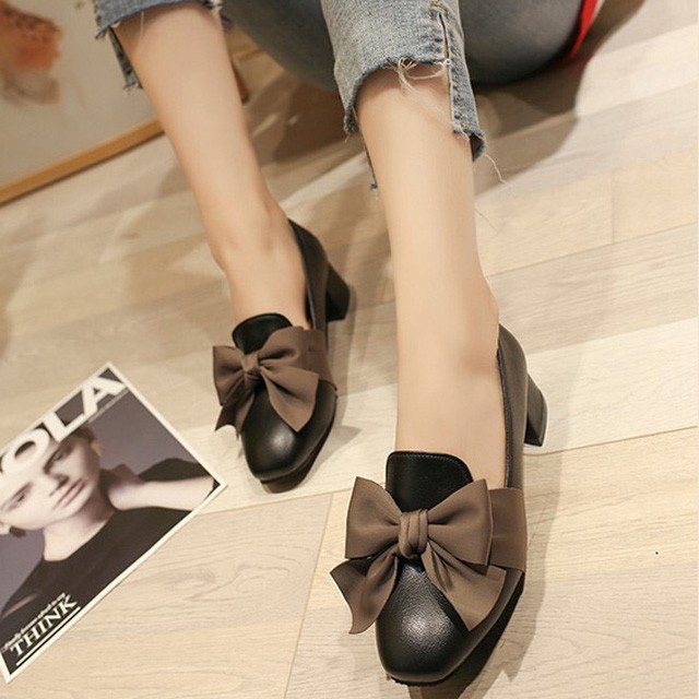 Giày nữ cao gót 3 phân đế vuông nơ lụa êm chân phong cách Hàn Quốc dễ phối đồ giày dép nam nữ CHAGO GNU108