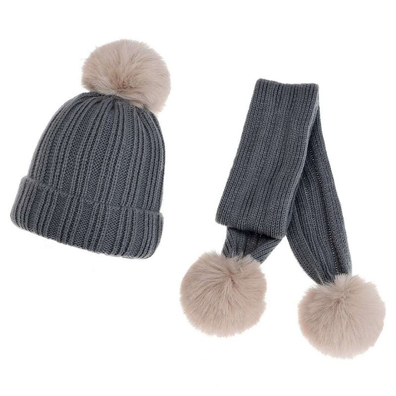 Set 2 Mũ beanie Kèm Khăn Choàng Cổ Màu Trơn Dễ Thương Cho Bé