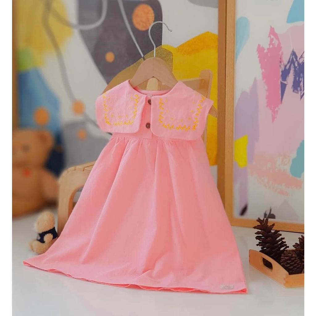 {freeship} váy bé gái hồng dâu, cổ thủy thủ viền thêu tay tỉ mỉ, đủ size từ 9-32kg, hàng may kỹ giá xuất xưởng